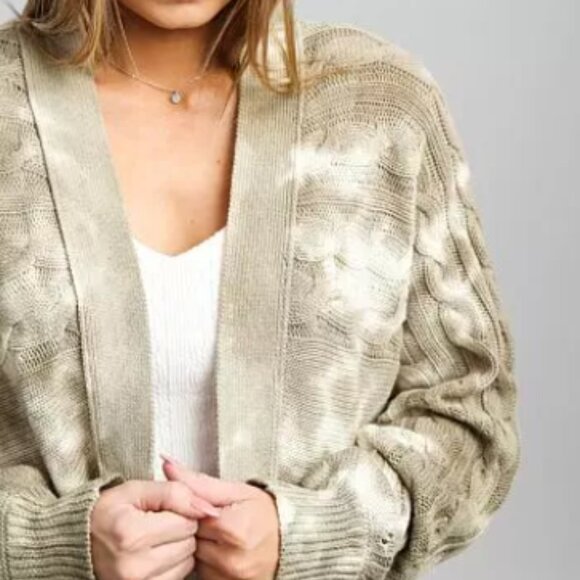 GILDED INTENT SIZE SMALL GREEN AND CREAM TIE-DYE OPEN FRONT CARDIGAN SWEATER - Picture 3 of 11